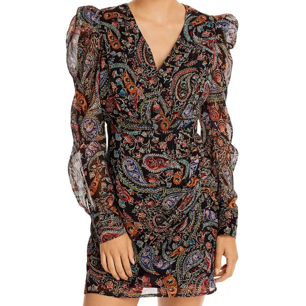 Gorgeous Modern Cute Trendy Paisley Puff Shoulder Structured Mini Dress Sz Small